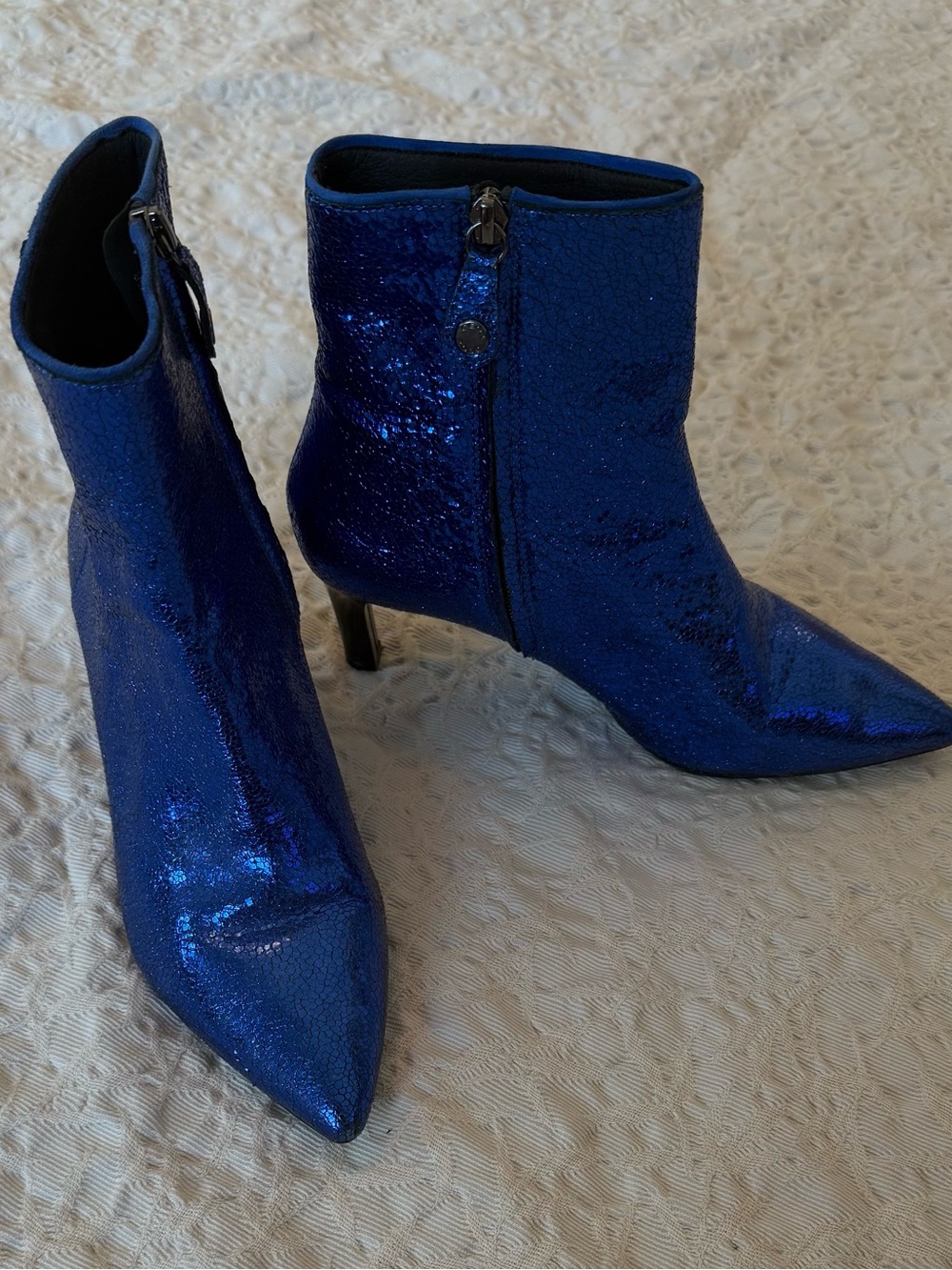 Source Unknown Metallic Royal Blue Pointed Toe Ankle Booties